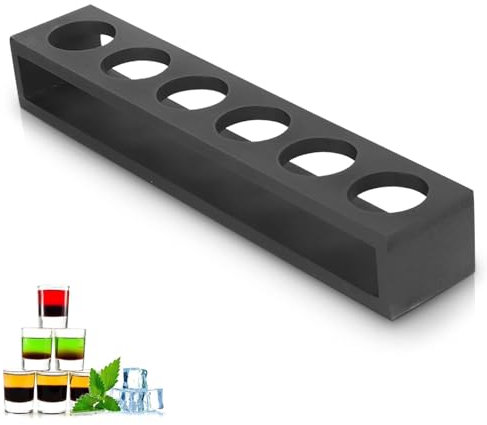 6 Holes Shot Glasses Cocktail Holder, Shot Glass Shelf Tray Drinks Serving Board Organizer for Liquor Shots Whisky Brandy Vodka Rum Home Party Bar(01), Not Include Wine Glass