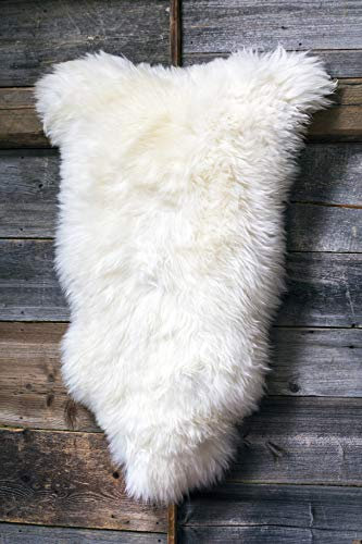 ESTRO Schaffell Lammfell Naturfell Flauschig Teppich Fell Schlafzimmer Dekoration ESZ (Elfenbein Kurz, 130 cm)