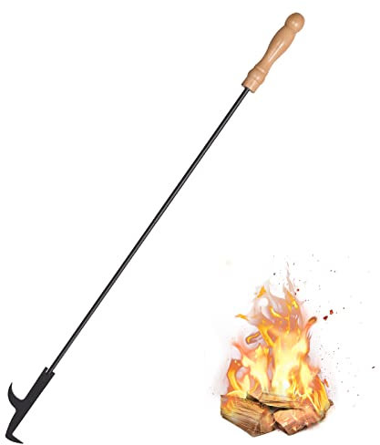 AGM Feuerschalen-Schürhaken, 81,3 cm, mit Holzgriff und Widerhaken für Lagerfeuer, Kamin, Lagerfeuer, robuste Schmiedeeiserne Feuerstelle, Zubehör für den Innen- und Außenbereich