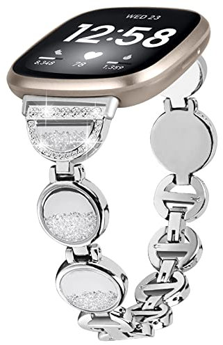 Chofit Armbänder kompatibel mit Fitbit Versa 4/Sense 2 Armband, Bling Strass Metall Armband Band Ersatz Frauen Armband für Versa 4/Sense 2/Versa 3/Sense