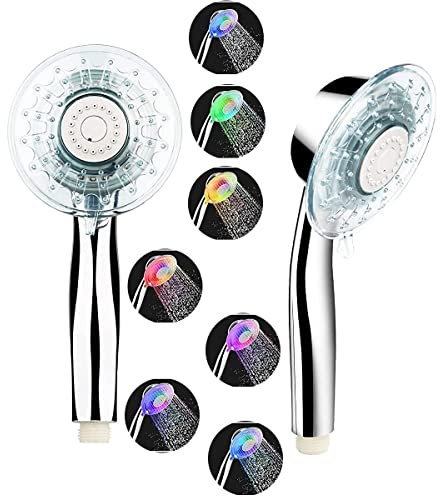 Led Duschkopf Wassersparender, Großer Handbrause Farbwechsel Duschköpfe (Handbrausen 7 Farben ändern Sich Zufällig, 2 Strahlarten, Duschbrause Regendusche, Antikalk Funktion, Chrom)