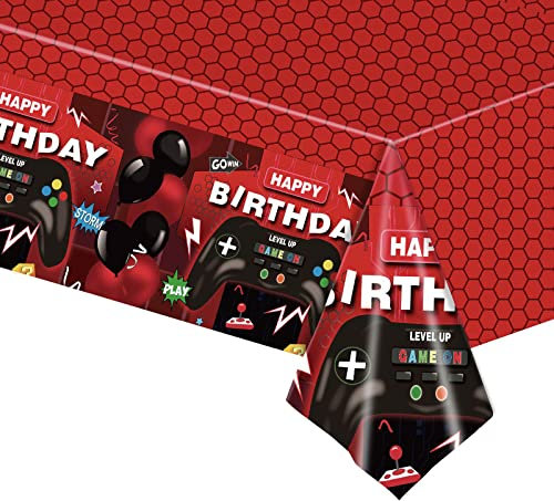 Red Table Cloth Party Disposable,Happy Birthday Tablecloth for Game Boys Girls,137 * 274cm Disposable Table Cloths Rectangle Game Party Table Cover,Plastic Tablecloths Large for Men Women Game Party