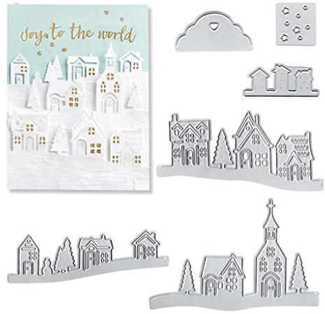 Sredwtk Kirche Dorf Stanzschablonen Weihnachten Haus Prägeschablonen Stanzformen Schablonen Für Scrapbooking, Fotopapier 3D Karten Handwerk Prägen DIY Herstellung