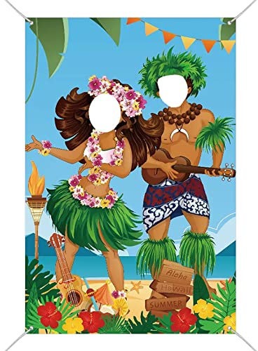 AIBAOBAO Party Dekoration Hawaii, Hawaiisch Party Dekorationen Fotohintergrund Foto Stütze Banner, Lustige Luau Paar Foto Tür Banner für Party oder Stand Party, Beachparty Hochzeit Urlaub, 150*100cm