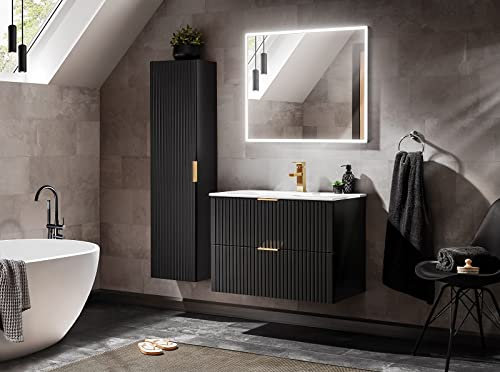 NAKA ADEL Badmöbel-Set mit Waschbecken 120 cm Badschrank Waschtisch Soft-Close-Mechanismus Badezimmerschrank Spiegel LED Waschbeckenunterschrank Schwarz Komplettes Set Montiert