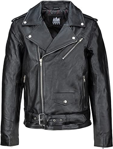 URBAN 5884 Giacca Pelle Uomo Perfecto, Giubbotto in Vera Pelle Bovina Soffice e Resistente, Chiodo Uomo stile Biker, Nero, M