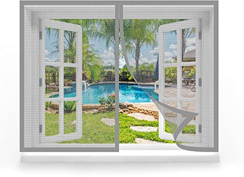 Zanzariera Magnetica Finestra 80 x 140 cm, Zanzariera Porta Finestra Magnetica, Traspirante Aria Fresca per Tutte Le Taglie Finestra o Porte, Grigio
