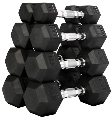 Fitvids Gummi-ummantelte Sechskant-Hanteln, Set mit 5, 10, 15, 9 kg Paar