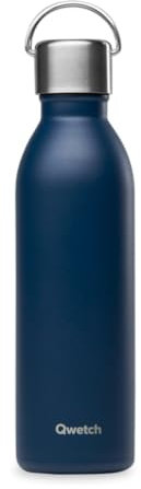Qwetch - Bouteille Isotherme Active Bleu Marine 600ml - Gourde avec Anse Inox Recyclé - 24h Froid et 12h Chaud - Etanche, Sans BPA & Compacte