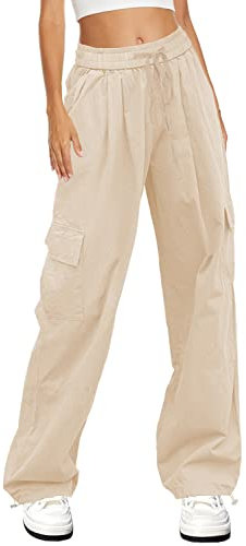 HVEPUO Cargohose Baggy Hose Y2k Pants Bershka Cargohose Damen Kago Hose MäDchen Cargohose Khaki Hose Damen Khaki M