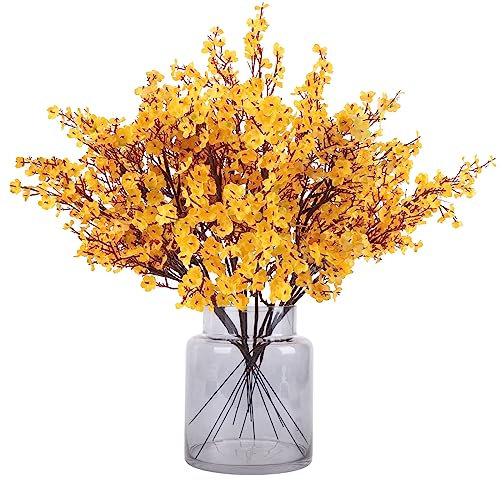 N&T NIETING künstliche Blumen, 12 Stück Schleierkraut künstlich Gypsophila Blumen für DIY Hochzeit Blumenstrauß Party Tisch Centerpieces Blumenarrangements und Home Herbst Dekoration(Gelb)