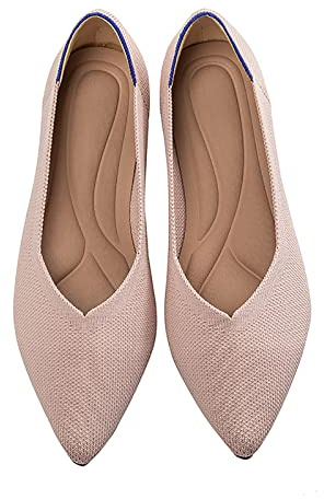 MACHSWON Ballerine da donna eleganti a punta, in maglia, senza lacci, pieghevoli, stile casual, rosa, 38.5 EU