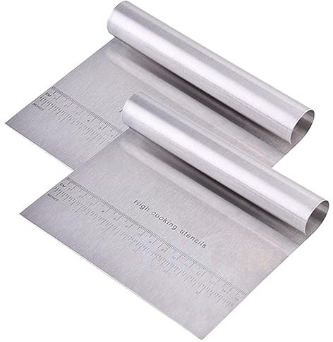 HOUSTA Pack of 2 Dough Cutters Stainless Steel Dough Scraper Dough Card Dough Spatula with Measuring Scale Vegetable Shovel Dough Scraper Card for Vegetables, Bread, Pizza, Cake, Cake, Cookies