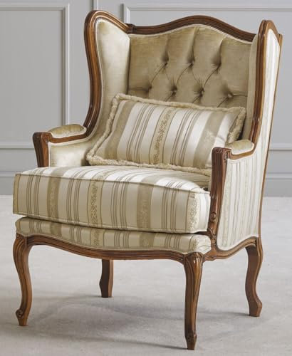 Casa Padrino Luxus Barock Ohrensessel Gold/Creme/Braun - Handgefertigter Barockstil Wohnzimmer Sessel mit Streifen - Luxus Wohnzimmer Möbel im Barockstil - Luxus Qualität - Made in Italy