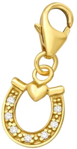 Herz Hufeisen Charm Anhänger 925 Sterling Silber Gelbgold vergoldet