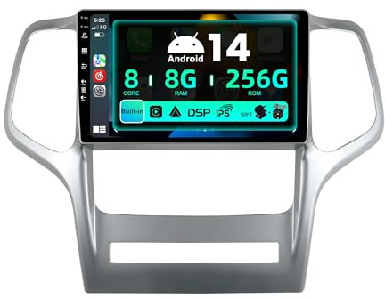 SXAUTO ¦8G+256G¦ Android 14 Autoradio für Jeep Grand Cherokee WK2 (2008-2013) - Eingebaut Carplay/Android Auto/DSP - Kamera + MIC - DAB Lenkradsteuerung Fast-Boot 360-CAM WiFi AHD - 2 Din IPS 9 Zoll
