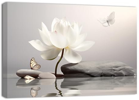 ZQQART Zen Wandbild auf Leinwand Lotusblüte im Wasser Bild schwarzer Zen Stein Gemälde Drucke Spa Yoga Meditation Raumdekor Rahmen (ZQQART 40x60cm)
