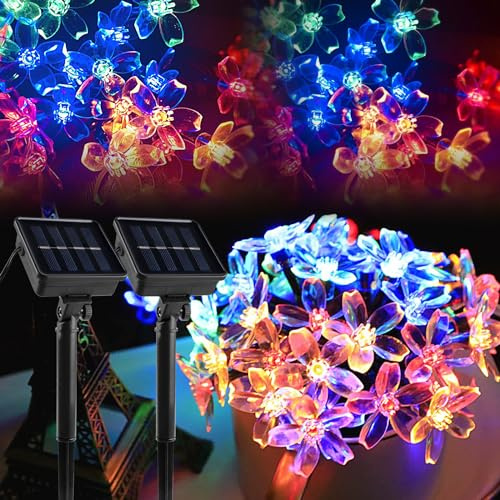 Blumen Wasserdichte Lichterkette, 2 Stück 9.5 Meter 50 LED Solar Blumen Lichterkette Aussen – Perfekt Für Garten,Zaun,Dekorationen, Balkon und Hochzeit [Energieklasse A]