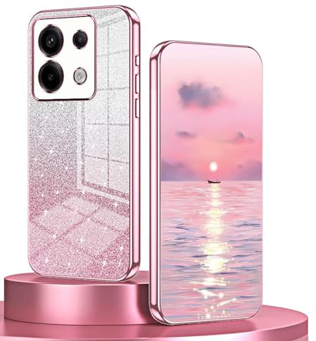 BORYA Cover per Xiaomi Redmi Note 13 Pro 5G/POCO X6 5G, Ultra Sottile Antiurto TPU Bumper Morbida Silicone Custodia, Elegante Placcatura Caso con Lusso Gradiente Carta Glitterata, Rosa
