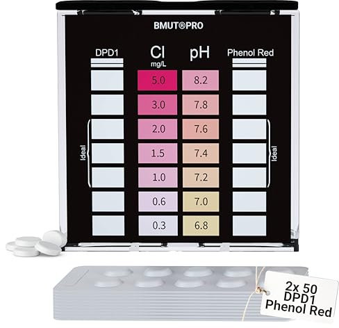 Lot de 2 paquets de 50 testeurs de piscine 2 en 1, testeur d'eau pour piscine DPD1 et Phenol Red Tablettes de réactifs