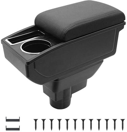 KAERGK Auto Armlehnen für Opel Corsa D 2006-2014 Mittelkonsolen für Kfz Doppelter Stauraum mit Getränkehalter Einfache Montage Bequemes und strapazierfähiges Leder Schwarz (Schwarze Linie)