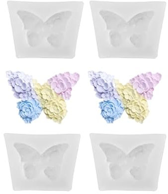 4 Pièce Moules en silicone en forme de papillon, de rose, Moule à bougie 3D, Résine époxy, Moules en silicone fondant décoration pour Bougies Parfumées,Savons,Lumiere Fete,Décoration Maison