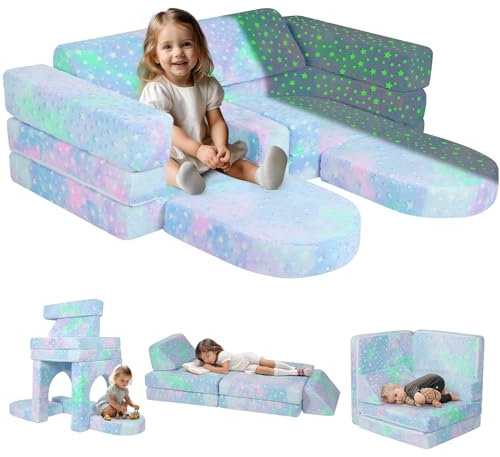 MeMoreCool Spielsofa Schlafsofa Kinder, Schaumstoff Soft Bausteine Couch, Fancy Spielsofa einen aufregenden Indoor-Spielplatz für das Kinderzimmer, Kuschelecke ideal für Kinder, Farbstern