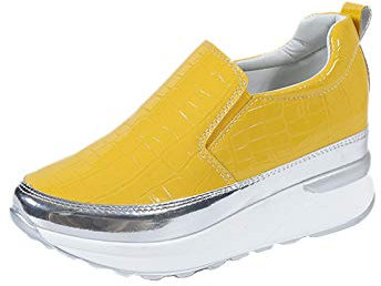 Generico Stivali Donna Primaverili Stivaletti Donna Scarpe Scarpe da Ginnastica da Donna Mocassini con Tacco Casual su Piattaforma Slip Fashion Wedges Stivali da Stivaletti Tacco Stivali (Yellow, 41)