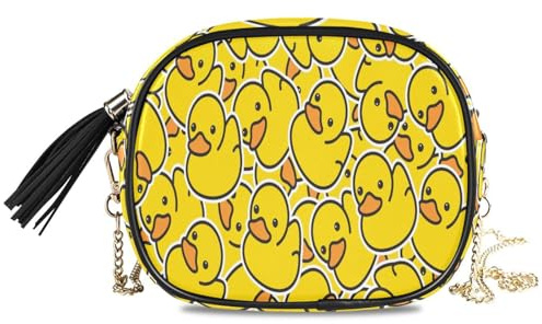 Umhängetasche aus Gummi mit Ente und kleinen Taschen, gelbes Ententier, PU-Leder, Schultertasche, Organizer, Kette, Tasche für Damen und Mädchen, multi
