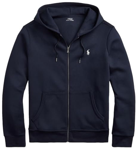 POLO RALPH LAUREN Herren Doppelstrick-Kapuzenpullover mit durchgehendem Reißverschluss, french navy, Large
