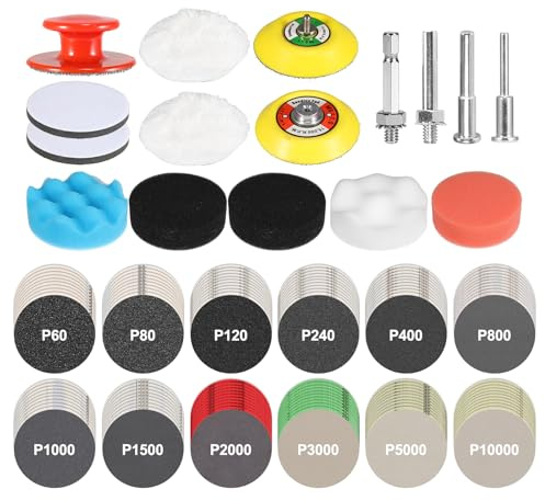 136Pcs Sanding Disc Drill Polishing Kit,3 Inch Sandpaper Wet Dry Headlight Restoration Kit with Hook and Loop Buffing Pads for Car Polish,Metal Glass Resin Polish Rotary Tools Attachment