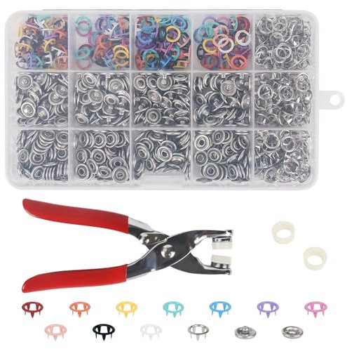 Druckknöpfe mit Zange 200 Sets 9,5 mm Metall Druckknöpfe mit Feste Knöpfe Werkzeug, Druckknöpfe Ohne Nähen Für DIY Basteln Baby Kinder Kinderbekleidung,Kleidung Taschen,Handgemaakt,Kleding Repareren