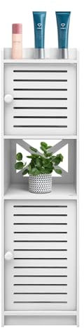 huzhou Petit Meuble de Rangement pour Toilettes, Support Papier Toilette Armoire Toilettes Porte Brosse WC Meuble de Salle de Bain sur Pied en Bois, Armoire de Salle de Bain (22 * 20 * 75 cm ✩Blanc)