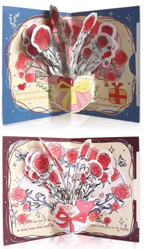 DLPRK 2 pezzi Rosé Biglietto di auguri pop-up 3D, per San Valentino, compleanno, anniversario, matrimonio, ringraziamento per lei, mamma, moglie, amanti(rosso, blu)