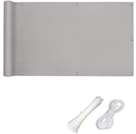 Parasol impermeable de poliéster para balcón, 1 x 4 m, color gris claro, respetuoso con el medio ambiente, resistente al viento, valla de privacidad