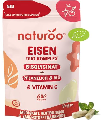 Double Fer Bio : Bisglycinate + Végétal - 60 Gélules Vegan (2 mois) - Fatigue, Globules Rouges, Immunité, avec Vitamines B2 & C - Fabriqué en France