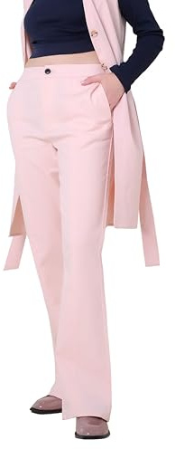 Enorsia Womens Front Seam Chino Trousers Flare Fit with Cotton Blend, Button Fastening Tailored Finish Office Trousers Elegant Welt Pocket Side Slit Ladies Smart Casual Workwear - Cream, 12 UK Size