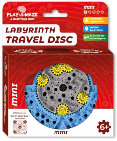 Play-a-Maze 3115276 Kugellabyrinth Puzzle Spiel, Travel Disc Mini, 3D-Geduldspiel mit Zahnrädern, ideales Reisespiel für Kinder ab 6 Jahren