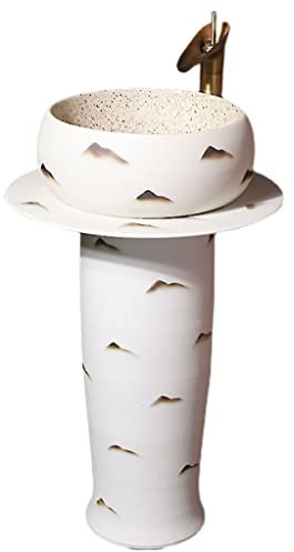 WOTZOV Lavandino da Bagno su piedistallo Lavandino da Bagno su piedistallo Lavandino a Colonna in Ceramica Lavandino Combinato monoblocco su piedistallo con Rubinetto Lavandino