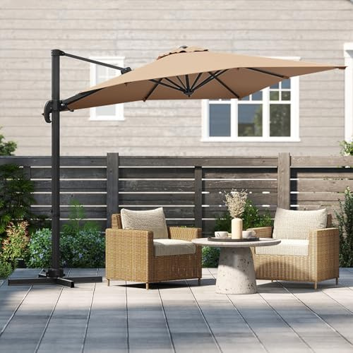RELAX4LIFE Ombrellone da Giardino 2,5 x 2,5 m, Ombrellone da Esterno Rotante a 360°, Inclinazione Regolabili, Parasole per Giardino, Patio, Coltile e Terrazza (Caffè)