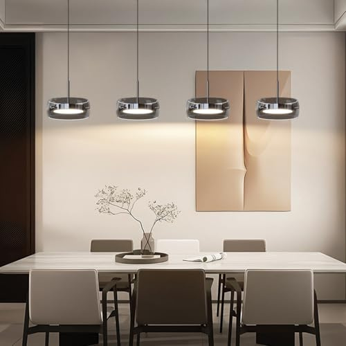 AHQX LED Pendelleuchte Kristall Glas Hängelampe Esstisch LED Hängeleuchte Höhenverstellbar Für Esszimmer Wohnzimmer, Vintage-Industriedesign Dimmbar Deckenleuchte(4 Lichter)