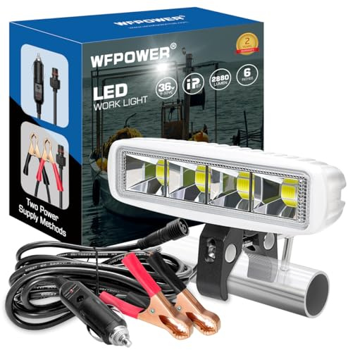 WFPOWER Clamp on Boat Spotlights, Flexible LED Spreader Marine Spotlights Waterproof, 6 inch Deck Dock Spot Light Bar for Boat Accessories Fishing T-Top Truck SUV ATV 12V