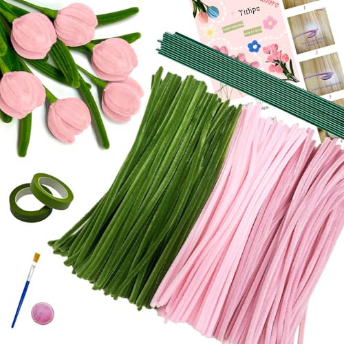 Vingspina 8mm Limpiapipas Manualidades, 300 piezas en 3 colores, Limpiadores de Pipas para Manualidades, Juego de Limpiapipas de Ramo de Tulipanes Rosas, Pipe Cleaners (pink)