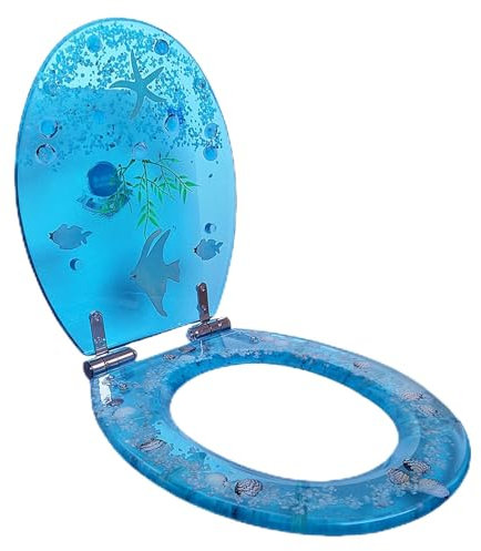 forestalk Resin Toilet Seat With Blue Ocean Yellow Starfish, Quiet Slow Soft Close Heavy Duty Toilet Seats With Tropical Fish Transparent 3D Effects Decorative Quick Release Hinges(Color:Blue Bream)
