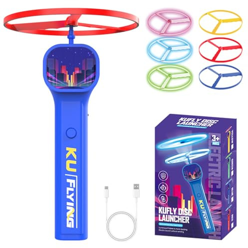 Joycabin Propeller Spielzeug für kinder, Elektrischer Flugscheiben Launchers mit 6 Bunten Propellerscheiben, Garten Outdoor Spiele für Kinder ab 6 7 8 9 10 Jahre, Party Gadgets für Jungen und Mädchen
