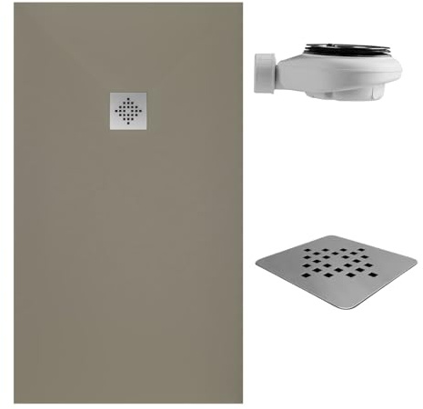 SoulHome Receveur de douche Résine 180x70 Moka Grille Standard | Antidérapant C3, extra-plat, résine et charge minérale, texture pierre lisse, antibactérien, gel-coat, + bonde d'évacuation