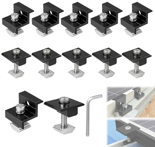 EXLECO Solarmodul Halterung Klemmen 12 Stück 30-35mm PV Modul Klemme 6 Endklemmen 6 Mittelklemmen Aluminium Solar Photovoltaik Solarpanel Befestigung Balkonkraftwerk Halterung für Solarschiene Schwarz