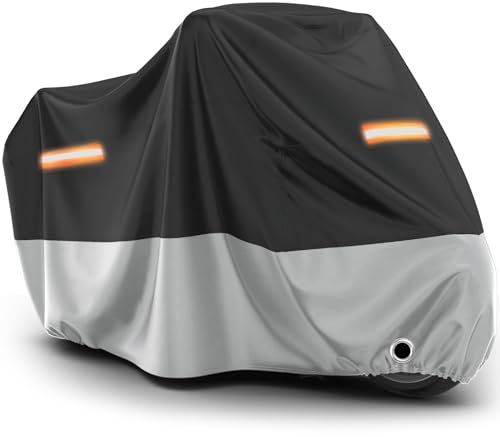 Favoto Motorcycle Cover Waterproof Outdoor - 86.6 x 41.3 x 49.2 inches Motorbike Cover for Rain, UV, Dust & Snow Protection with Lock Hole, Elastic Hem & Windproof Buckles
