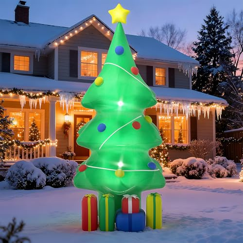 UISEBRT Albero di Natale gonfiabile da 150 cm con scatole regalo, decorazione natalizia gonfiabile con LED colorati rotanti integrati e ventilatore, figura natalizia per interni ed esterni