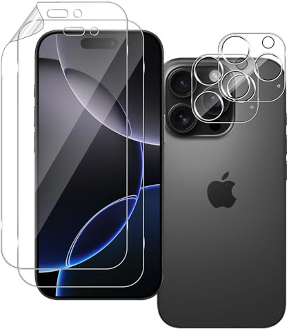 QULLOO Hydrogel Schutzfolie für iPhone 16 Pro, 2+2 Stück Weich TPU Displayfolie + Kameraschutz für Panzerglas, Displayschutzfolie Anti-Fingerabdruck Folie Displayschutz